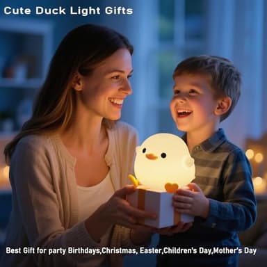 HAPPYBAG Cute Pea Duck Night Light,Duck Lamp,2 Levels Dimmable Silicone Ducky Light,LED Squishy Animal Light for Kids Sleep,Rechargeable Bedside Touch Lamp, Kids Room Decor Gift Toy - Image 5