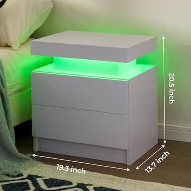 i-aplus Nightstand Set of 2 LED Nightstand with 2 Drawers,Night Stand Set 2 with LED Light,Bedside Table with Drawers for Bedroom,White - Image 2