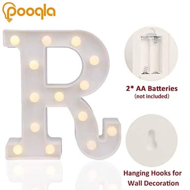 Pooqla LED Marquee Letter Lights Sign, Light Up Alphabet Letter for Home Party Wedding Decoration R - Image 3