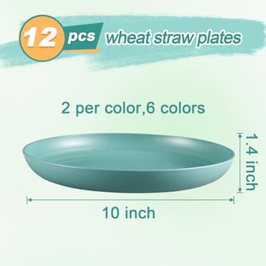 HEYCOME 12 Pcs Unbreakable Deep Dinner Plates Set, 10 inch Reusable Plastic Wheat Straw Plates, Microwave and Dishwasher Safe Plate for Kitchen, Lightweight Plate for Dessert, BPA Free, 6 Colors - Image 2