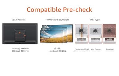 Amazon Basics Full Motion Articulating TV Monitor Wall Mount for 26" to 55" TVs and Flat Panels up to 80 Lbs, Black - Image 2