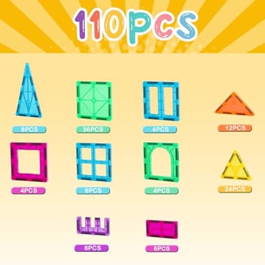 FNJO Magnetic Tiles, 110PCS Magnet Building Set, Magnetic Building Blocks,Construction STEM Learning and Playing Toys for Kids, Montessori Toy for Preschool Boys Girls Toddlers Classroom Must-Haves - Image 6