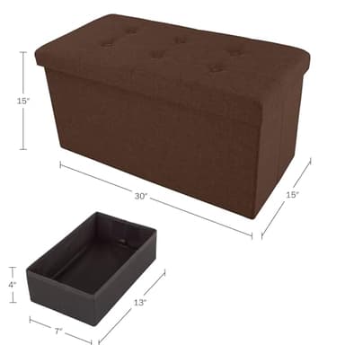 Lavish Home Ottoman Set of 2 - Ottoman Foot Rest, Linen Chest, or Storage Bench Set - 30in Ottomans for Living Room, Bedroom, Dorm Storage (Brown) - Image 3