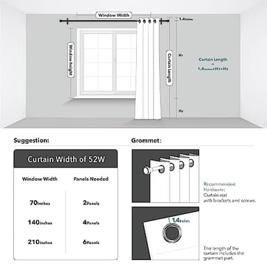 Deconovo Bedroom Curtains, Room Darkening Drapes, Thermal Insulated Soundproof Panel, Silver Tree Print, 52 x 84 Inch, Machine Washable Window Panels for Living Room Officee, Set of 2, Pure White - Image 8