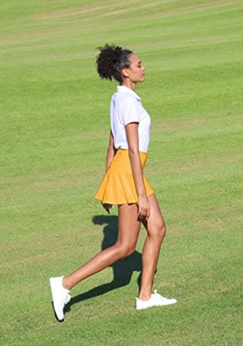 SANTINY Pleated Tennis Skirt for Women with 4 Pockets Women's High Waisted Athletic Golf Skorts Skirts for Running Casual (Yellow_M) - Image 5