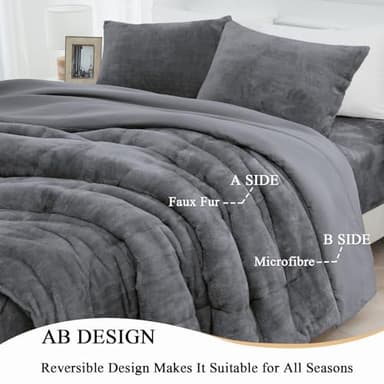 HCORA Faux Fur Queen Comforter Set - Super Soft & Warm Plush Shaggy Bed Comforter, Cozy Fuzzy Bedding Comforter Sets for Fall and Winter, Non-Shedding, 3 Pcs(1 Comforter + 2 Pillowcases) - Image 4