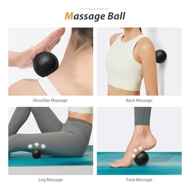 5 in1 Foam Roller Set, Trigger Point Foam Roller, Massage Roller Stick, Massage Ball, Resistance Band for Deep Muscle Massage Pilates Yoga,Fitness Exercise for Whole Body (Black-Red) - Image 5