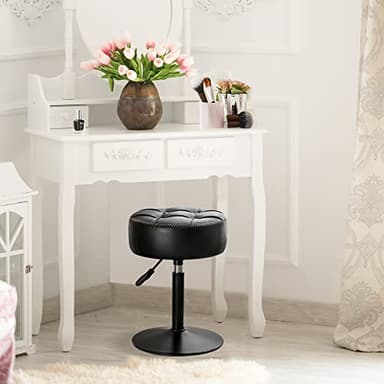 LUE BONA Adjustable Vanity Stool, 360°Swivel Vanity Chair for Makeup Room, Black Stool Chair for Vanity, Small Faux Leather Vanity Stools for Bathroom, Living Room - Image 3