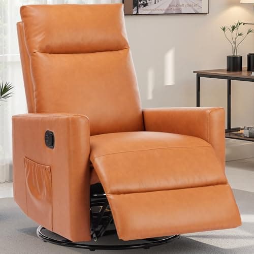 SMUG Swivel Rocking Recliner Chair with Extra Large Footrest High Back, Upholstered Glider Nursery Chair for Living Room, Bedroom & Nursery, Comfortable Deep Seat for Relaxation, Brown - Image 1