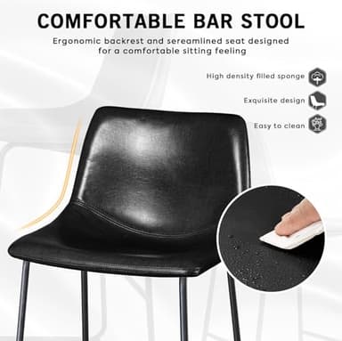 LEMBERI 26 inch Bar Stools Set of 4, Modern Counter Height Bar Stools, Faux Leather Barstool with Back and Metal Leg, Armless Bar Chairs for Kitchen Island (Black, 4pcs 26") - Image 3