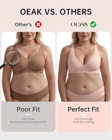 OEAK Womens Deep V Bras Wireless Comfortable Bra Supportive No Underwire Bras Tshirt Push Up Bralettes Plunge Seamless Bra Nude L - Image 4