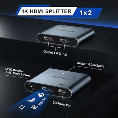 PORTTA HDMI Splitter 1 in 2 Out 4K Duplicate/Mirror Screen Only (Not Extend), with 3 EDID Mode, Compatible with PC, Laptop, Security Cam, Apple TV, PS4, PS5 etc - Image 5