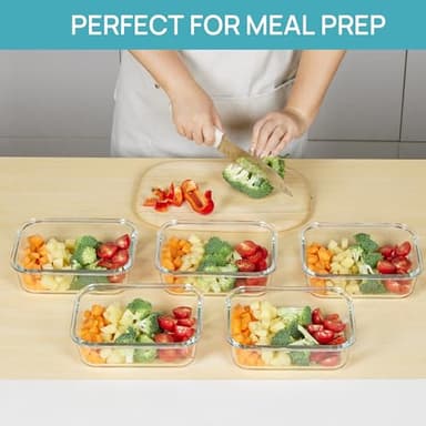 Vtopmart 5 Pack 35oz Glass Food Storage Containers with Lids, Meal Prep Containers, Airtight Reusable Lunch Container Set, Safe for Oven, Microwave, Freezer, and Dishwasher - Image 2