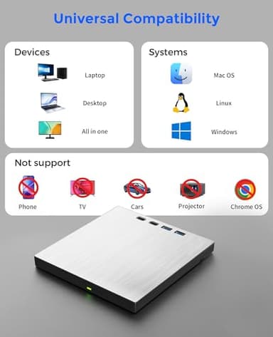 juwuoi External Blu ray Drive for Laptop Portable Blu Ray Burner USB 3.0 Type-C CD/BD Disc Drives Support 100G Bluray/DVD Drive for PC Compatible with Windows Linux Mac OS - Image 7
