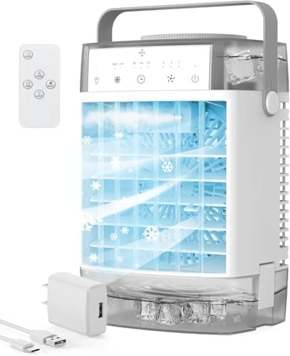 Portable Air Conditioners, Air Cooler with Remoter Evaporative Personal Mini AC, 3 Wind Speed, 2-4-8H Timer, 3 Modes, Colorful Night Light, Portable AC for Room, Car, Bedroom, Camping - Image 1