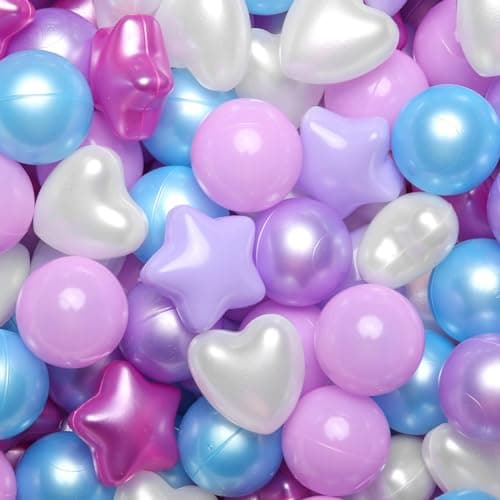 GOGOSO Ball Pit Balls,Plastics Balls for Ball Pit, Stars Hearts Shape for PastelBall for Toddlers Kids Pearl Pink+Blue+Purple+White,200pcs - Image 1