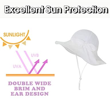 Urban Virgin Baby Girl Sun Hats Summer Baby Hats UPF 50+Toddler Sun Hat Infant with Wide Brim Bucket Hat White 4-6 T - Image 3