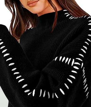 PRETTYGARDEN Women's Chunky Knit Sweaters 2025 Fall Long Sleeve Mock Neck Oversized Pullover Tops Winter Fashion Clothes (Black,Small) - Image 5