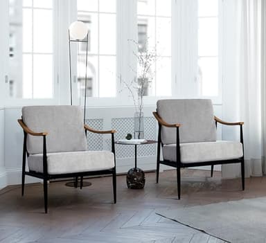 RNKSFX Modern Accent Chairs Set of 2 for Living Room Bedroom Mid Century Arm Chairs Upholstered Office Accent Chairs Comfy Waiting Room Chairs with Metal Frame, Grey - Image 6