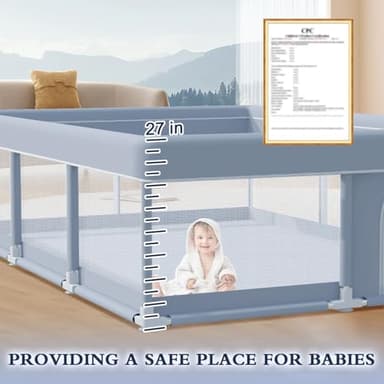 XVISHX 74 x 50 Inch Baby Playpen, Playpen for Babies and Toddlers, Baby Play Pen Playard for Indoor & Outdoor Active Center Game Fence, with Skin-Friendly Fabric and Soft Breathable Mesh, Grey - Image 3