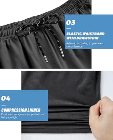 Alimens & Gentle Mens 5" Swim Trunks with Zipper Pocket 2 in 1 Swim Shorts with Compression Liner Solid Quick Dry Beach Shorts Dark Grey - Image 4