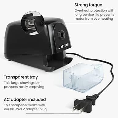 Arteza Pencil Sharpener, Black, Quiet Pencil Sharpener for 8-mm Pencils, Office Supplies for Teachers, Students, and Classrooms, Art Studios, and Workspaces - Image 2