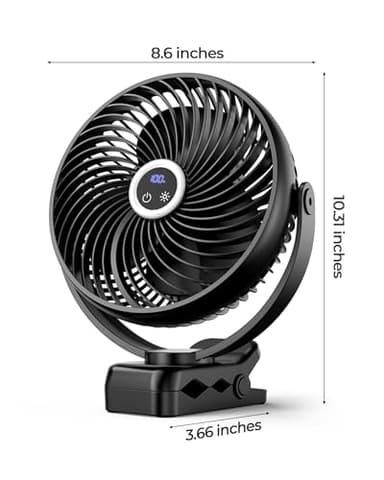 Koonie 10000mAh Portable Clip on Fan with LED Lantern and Hook, 8'' Battery Operated Desk Fan, Quiet Camping Fan with LED Digital Display, 360° Rotation & 3 Speeds for Travel Tent Gym Treadmill - Image 7