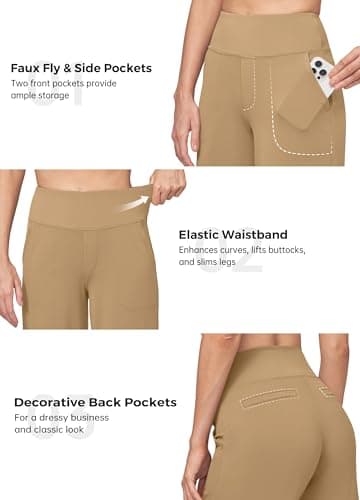 Willit Women's Yoga Pants Wide Leg Dress Work Pants Stretch Casual Pants Slacks with Pockets High Waist 32" Deep Khaki 3XL - Image 5