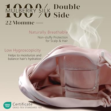 ZIMASILK 22 Momme 100% Mulberry Silk Bonnet for Sleeping & Women Hair Care, Highest Grade 6A Silk Hair wrap for Sleeping with Premium Elastic Stay On Head (1Pc, Pink - Image 3
