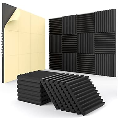 24 Pack Self-Adhesive Acoustic Panels - 1"X 12"X 12"Wall Panels - Quick-Recovery and High Density Sound Panels - Sound Proof Acoustic Foam for Home Studio - Black - Image 1