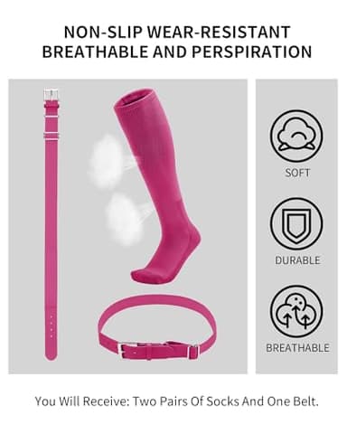 QBK Toddler Baseball Socks And Belt Youth Softball Tee Ball Combo Set for Boy Girl (2 Pairs of Socks & 1 Belt)(HOT PINK,2-4T) - Image 2