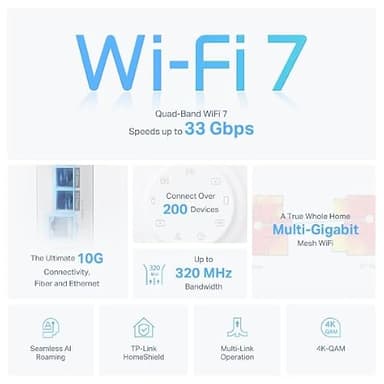 TP-Link Deco BE95 Quad-Band WiFi 7 BE33000 Whole Home Mesh System - 16-Stream, 2 x 10G + 2 x 2.5G Ports Wired Backhaul, 12 x High-Gain Antennas, VPN, AI-Roaming, 4x4 MU-MIMO, HomeShield (3-Pack) - Image 3
