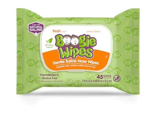 Saline Nose Wipes by Boogie, for Baby & Kids, Face, Hand & Body, FSA/HSA Eligible, Made with Vitamin E, Aloe, and Natural Saline, Fresh Scent, 45 Count (Pack of 1) - Image 1
