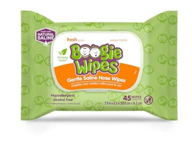 Saline Nose Wipes by Boogie, for Baby & Kids, Face, Hand & Body, FSA/HSA Eligible, Made with Vitamin E, Aloe, and Natural Saline, Fresh Scent, 45 Count (Pack of 1) - Image 1