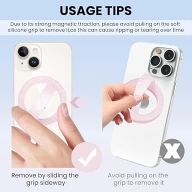 Magnetic Silicone Ring Grip Phone Holder, Loop Grip Phone Holder,Magnetic Phone Loop,Magsafe Phone Grip,Compatible with Magsafe for iPhone 16/15/14/13/12 Series (Pink Sparkle) - Image 6