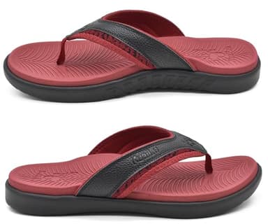 KuaiLu Mens Leather Sport Flip Flops Comfort Orthotic Thong Sandals with Plantar Fasciitis Arch Support for Outdoor Summer - Image 8
