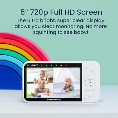 Babysense Prisma Baby Monitor with Camera and Audio, 5” HD Video Baby Monitor with 2 Cameras, 6-Color Night Light, Split Screen, Sound Machine with White Noise & Lullabies, Secure No WiFi - Image 6