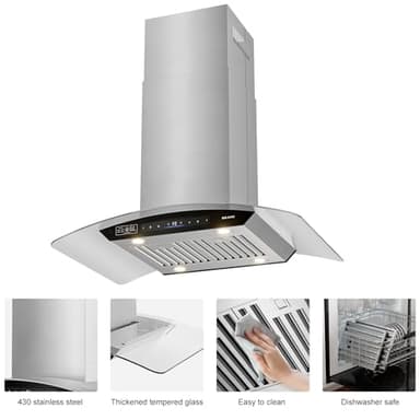 BRANO 36 Inch Island Range Hood, 900 CFM Voice/Gesture/Touch Control Ceiling Vent Hood with 4 Speed Exhaust Fan, 4 LED Lights, Memory Mode, Ducted/Ductless Convertible with 2 Charcoal Filter - Image 9