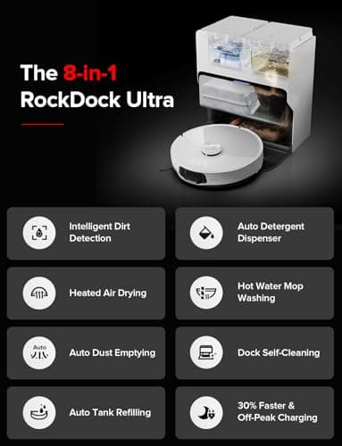 roborock S8 MaxV Ultra Robot Vacuum & Sonic Mop, 10000 Pa Suction, Corner to Edge Deep Cleaning, Hot Air Self-Drying, Auto Empty & Refill, Detergent Dispenser, Obstacle Avoidance,White - Image 2