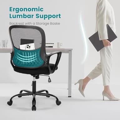 SMUG Home Office Computer Desk Chair - Ergonomic Mid-Back Mesh Swivel Rolling Work with Wheels, Comfy Lumbar Support and Armrest, for Bedroom, Study, Dorm, Student, Adults - Image 3