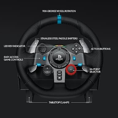Logitech G29 Driving Force Racing Wheel and Floor Pedals, Real Force Feedback, Stainless Steel Paddle Shifters, Leather Steering Wheel Cover for PS5, PS4, PC, Mac - Black - Image 7