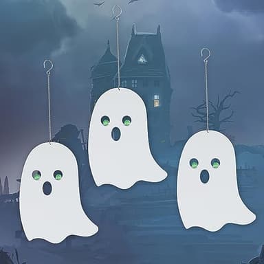VinSees Halloween Metal Ghost Hanging Decorations for Yard Porch Outdoor Indoor, Halloween Decorative Metal Ghosts Hanging Decor with Glowing Eyes in The Dark, Set of 3 (Ghosts) - Image 1