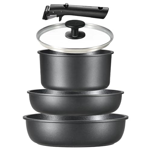 CAROTE Pots and Pans Set Non Stick, Cookware Set Detachable Handle, Nonstick Induction Kitchen Sets Non Stick with Removable Handle, RV Cook Ware, Oven Safe, Black - Image 1