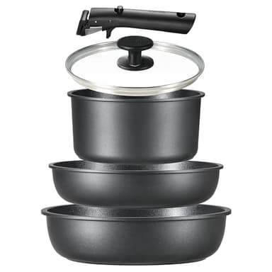 CAROTE Pots and Pans Set Non Stick, Cookware Set Detachable Handle, Nonstick Induction Kitchen Sets Non Stick with Removable Handle, RV Cook Ware, Oven Safe, Black - Image 1