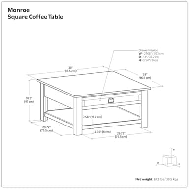 SIMPLIHOME Monroe Square Coffee Table - 38 inch Wide Solid Acacia Wood Living Room Table in Rustic Natural Aged Brown, Rustic Cocktail Table for Family Room or Lounge with 2 Drawers and Open Shelf - Image 13