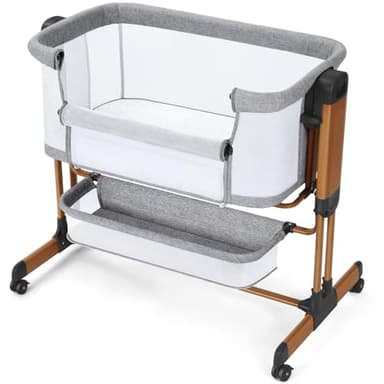Ezebaby 3-in-1 Baby Bassinet, Rocking Baby Bassinets Bedside Sleeper, Adjustable Portable Crib for Newborn Infant with Wheels Storage Basket and Mesh Sides - Image 1