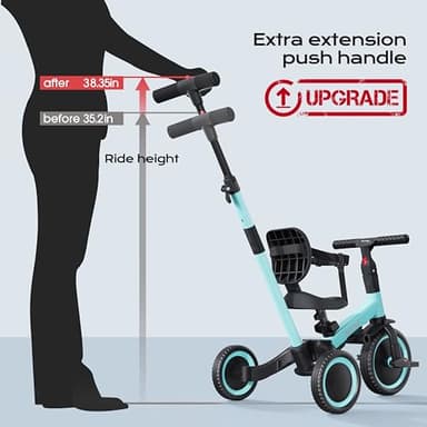 newyoo Tricycles for 1-3 Year Olds, Toddler Bike, Birthday Gift and Toy for Boys and Girls, Toddler Tricycle with Parent Push Handle, Trike with Backrest and Safety Belt, Blue, TR007 - Image 5