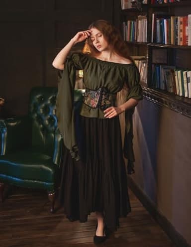 Black Flowy Skirt for Women High Waist Long Skirt Renaissance Skirt with Pockets Black XL - Image 4