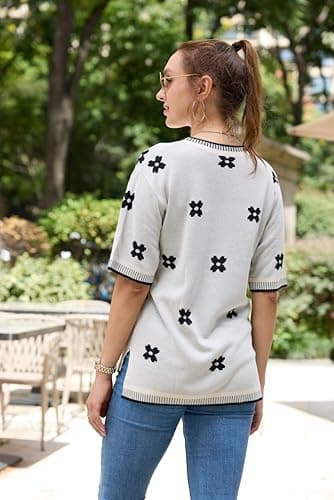 Zeagoo Sweater for Women Floral Print Summer Short Sleeve Shirts Pink Tunic Tops Color Block Comfy Loose Tops Going Out Blouses - Image 4