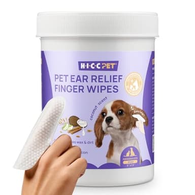 HICC PET Ear Cleaner Finger Wipes for Dogs & Cats, Vet-Recommended Dog Ear Infection Treatment to Relief Itching & Inflammation, Remove Wax, Dirt & Stop Smelly, Non-Irritating, 50ct(Coconut Scent) - Image 1